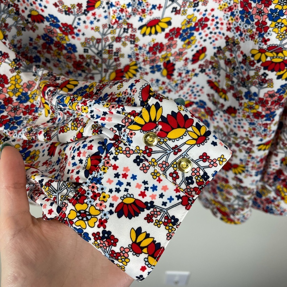 Talbots Floral Long Sleeve Tie Blouse - Picture 5 of 11